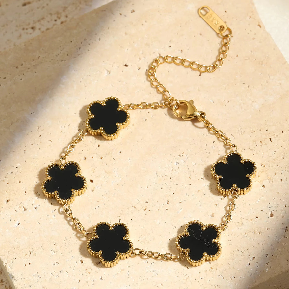 Bracelet Trèfle Porte-Bonheur – Acier Inoxydable Plaqué Or 18K, Ajustable, Multicolore, Pour Femme
