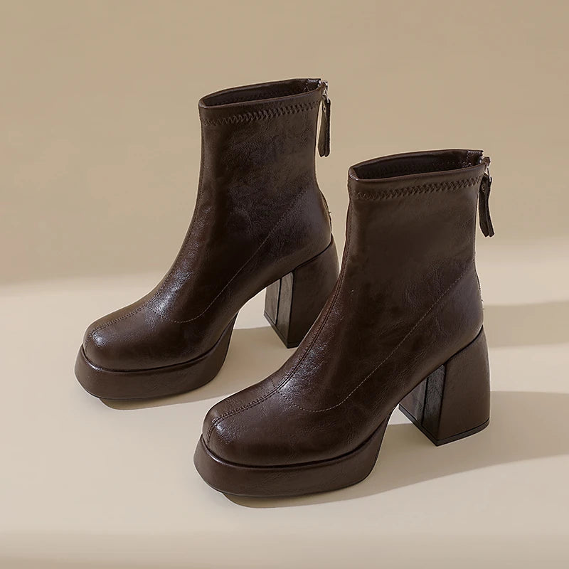 Bottes à enfiler à talon carré pour femme