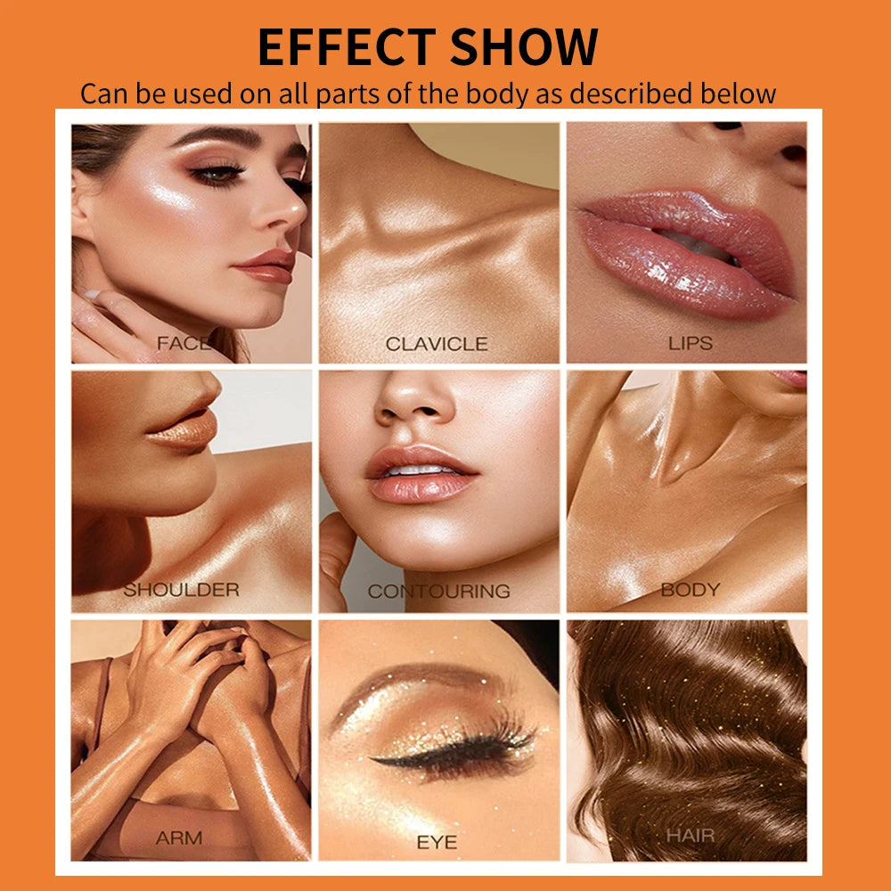 Highlighter Glitter Poudre – Visage, Corps & Cheveux, Waterproof, Résistant à la Transpiration, 4 Teintes
