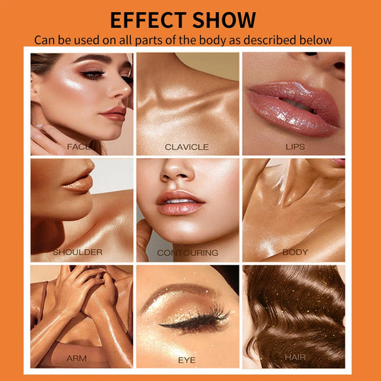 Highlighter Glitter Poudre – Visage, Corps & Cheveux, Waterproof, Résistant à la Transpiration, 4 Teintes