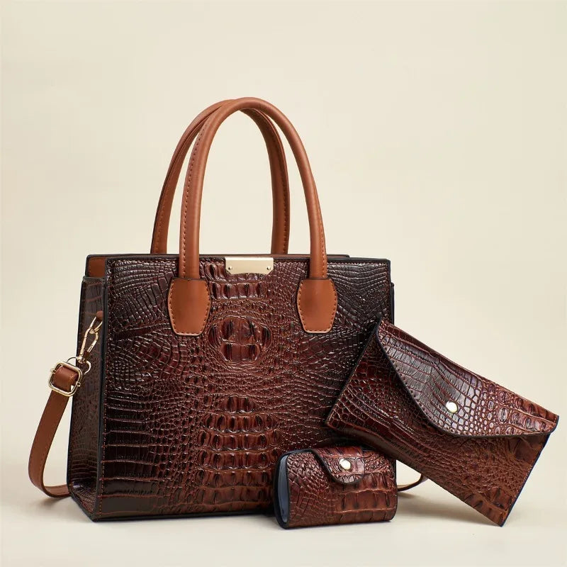 Ensemble Sac à Main pour Femme - Effet Crocodile, 3 Pièces