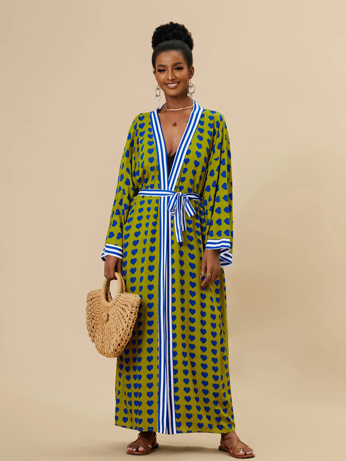 Cache-Maillot Robe Plage Kaftan – Manches Longues, Taille Unique, Style Bohème Été