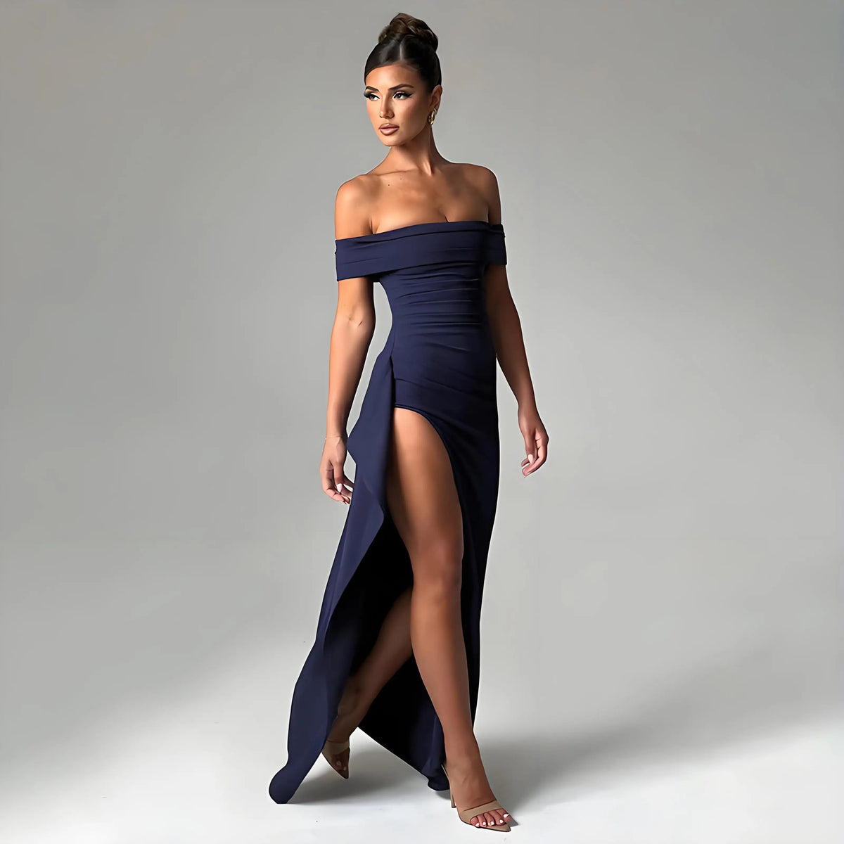 Women's Maxi Dress – Off-Shoulder, Sleeveless, Side Slit, Backless, Slim Fit | Evening