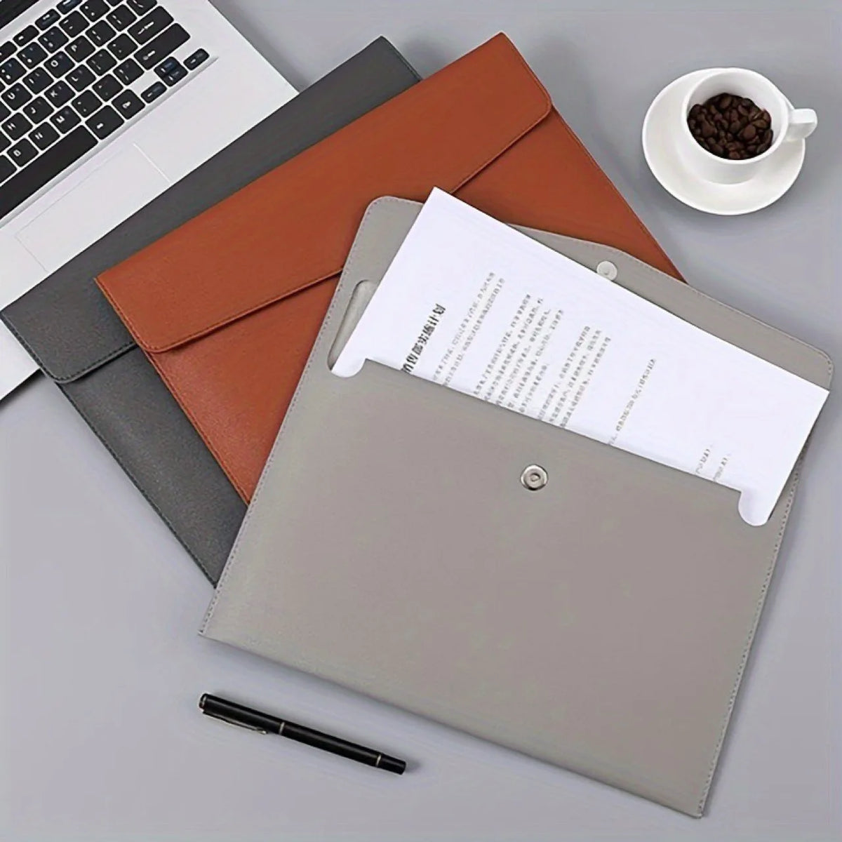 Pochette porte-documents en cuir PU grande capacité A4 - Design portable pour bureau et affaires