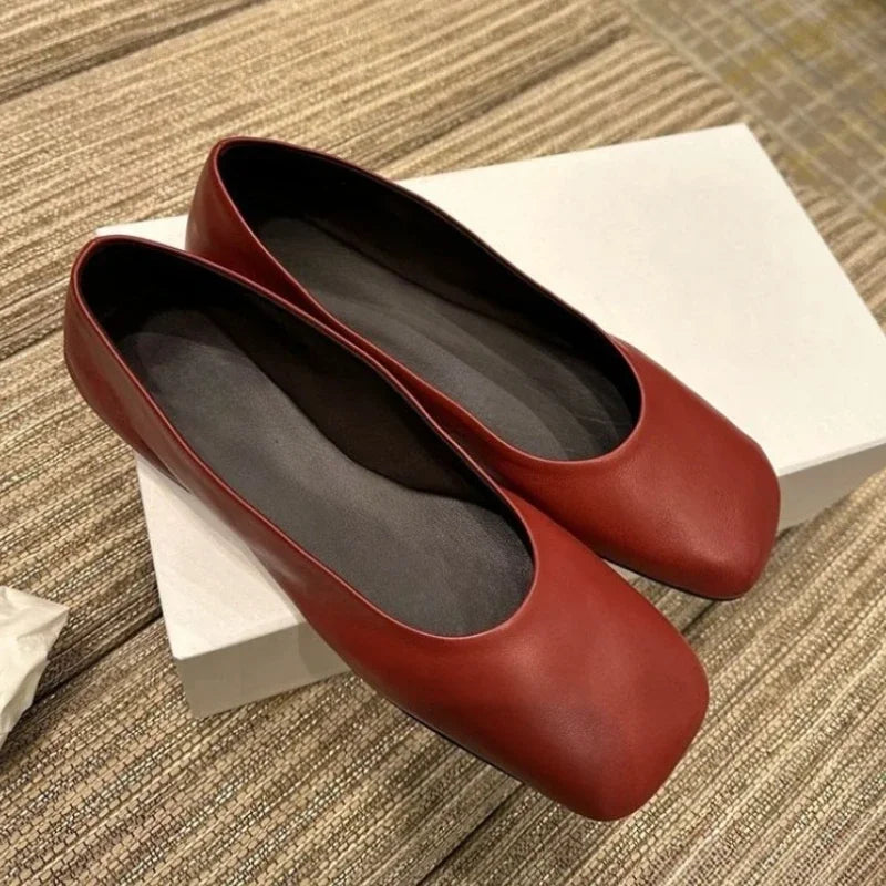 Women's genuine leather soft-sole ballet flats - Square-toe Mary Jane flat shoes