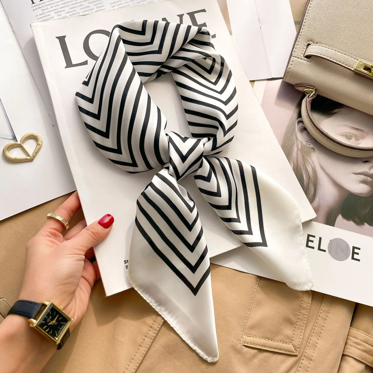 Printed satin square scarf – 70 × 70 cm