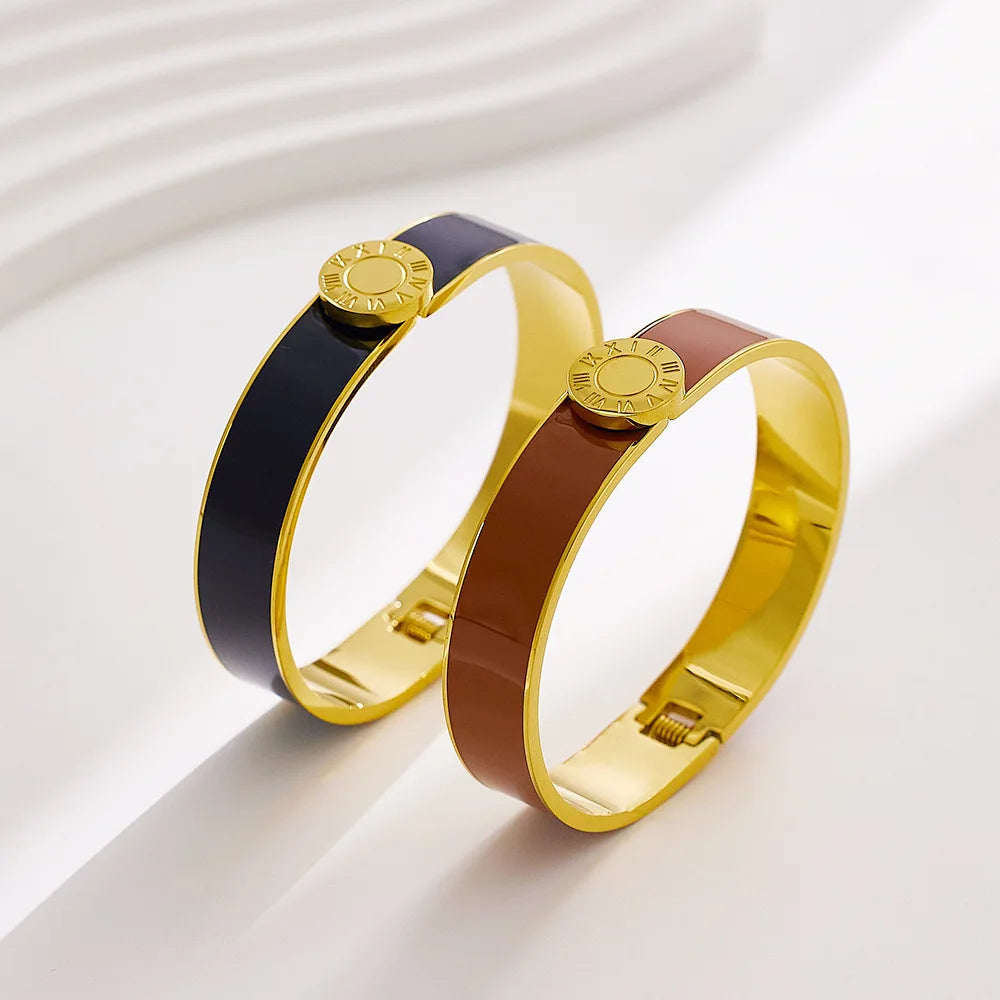 Bracelet Luxe Chiffres Romains – Acier Titane Plaqué Or 18K, Impérméable, Pour Femme