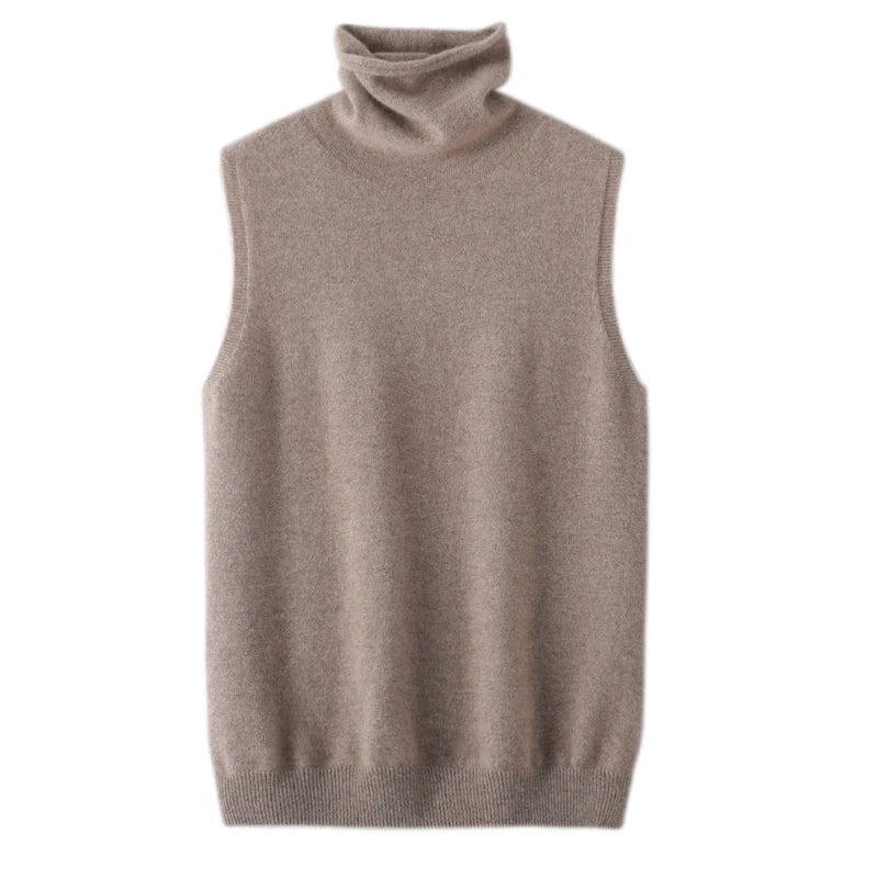 Pull Sans Manches à Col Roulé en Laine Mérinos