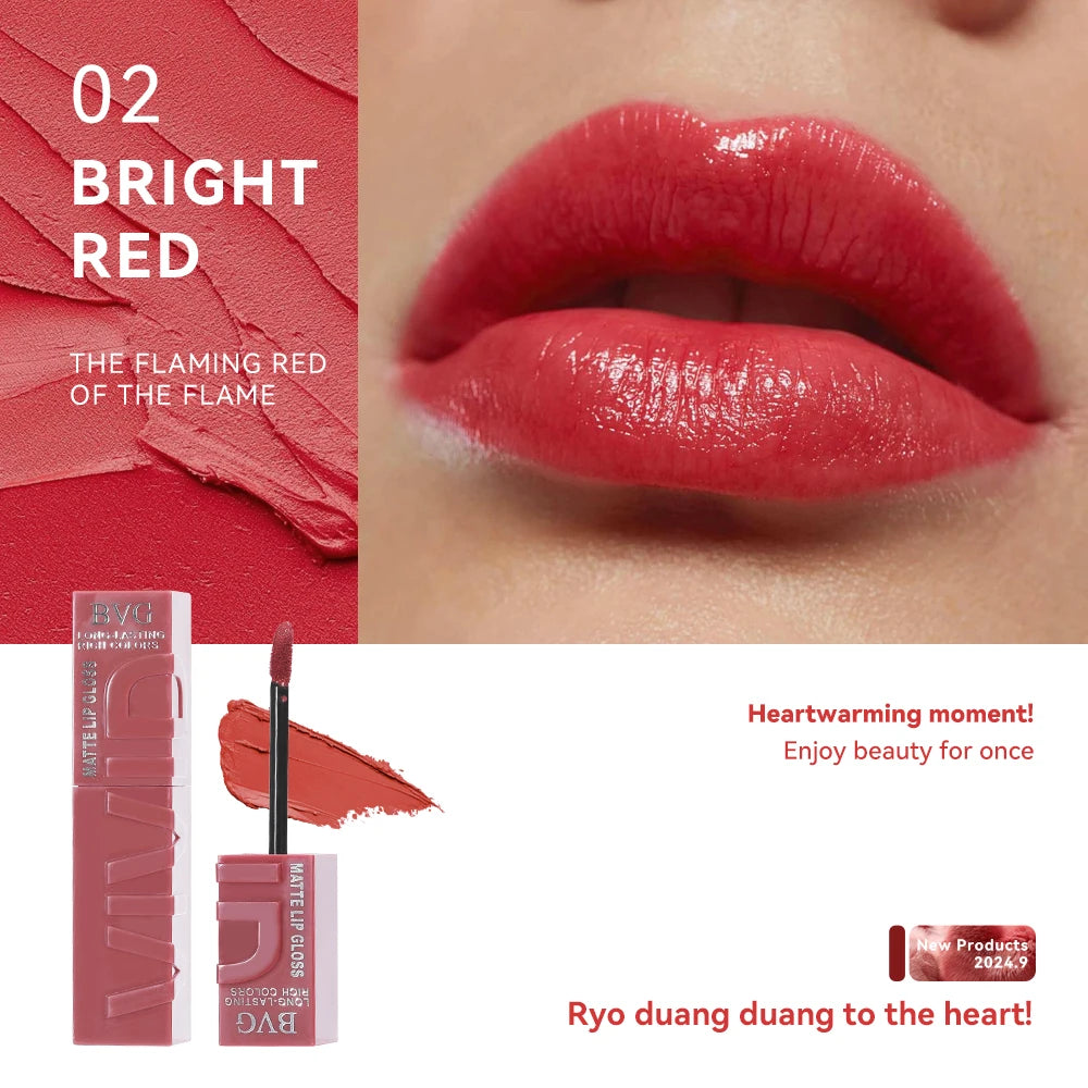 Rouge à Lèvres Liquide Mat Longue Tenue – Non Gras, Non Décolorant, Teintes Chaudes | 6 Couleurs | BVG