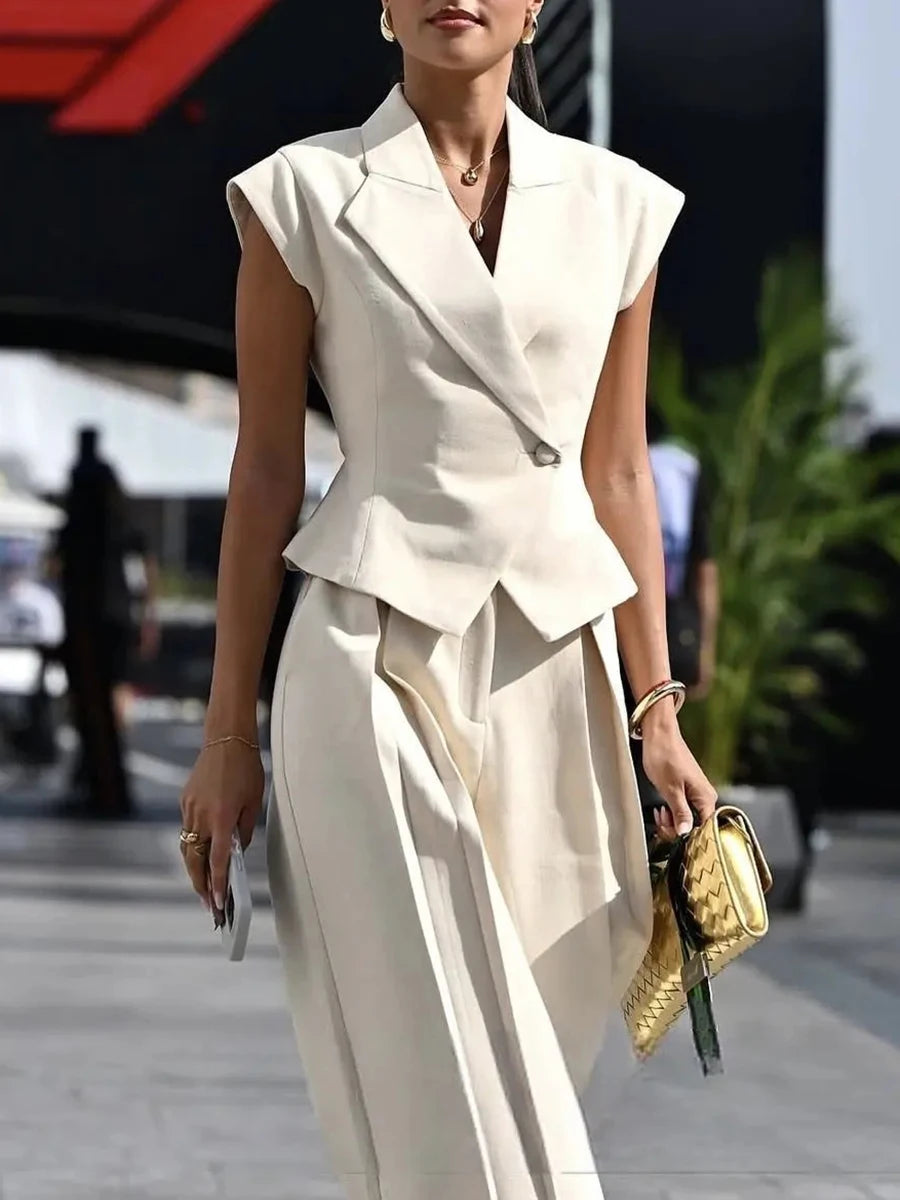 Ensemble 2 Pièces – Top Croisé et Pantalon Large à Taille Haute