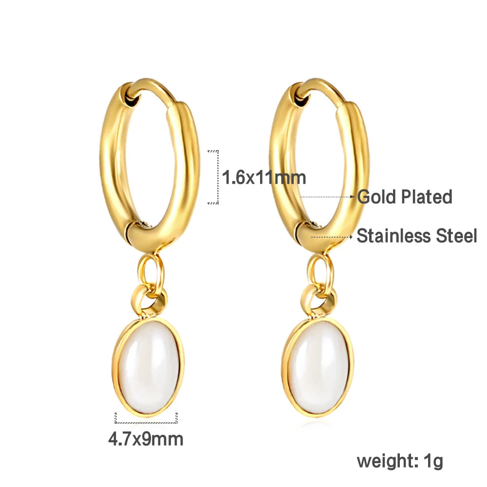 Boucles d'Oreilles Créoles Perle Simulée – Acier Inoxydable Plaqué Or 24K, Style Tendance
