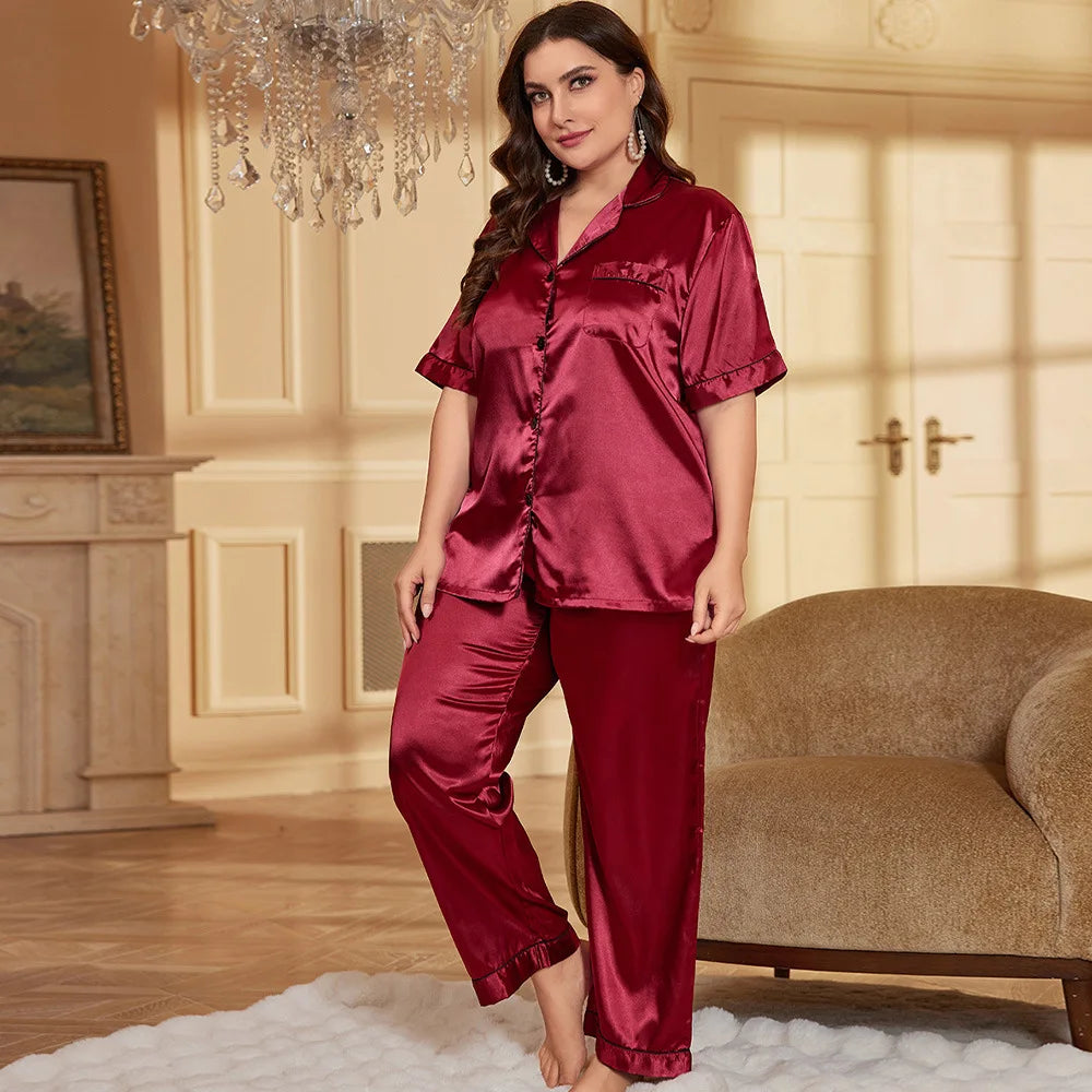 Ensemble Pyjama Femme Grande Taille Satiné – 3 Styles : Long, Court ou Bretelles, XL à 5XL