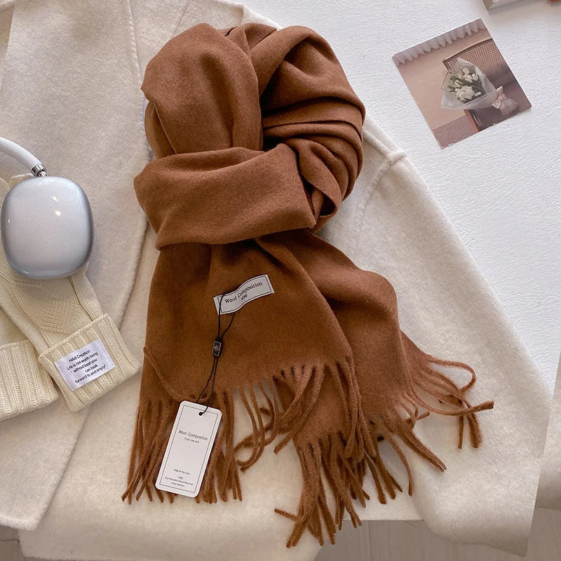 Solid Long Fringed Scarf