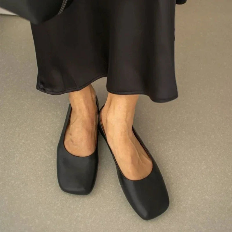 Women's genuine leather soft-sole ballet flats - Square-toe Mary Jane flat shoes