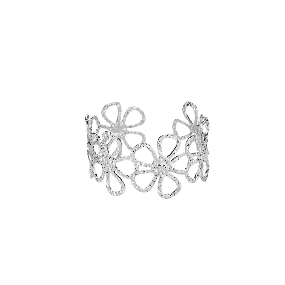 Bracelet Jonc Classique Texturé – Acier Inoxydable Doré, Ouvert, Pour Femme