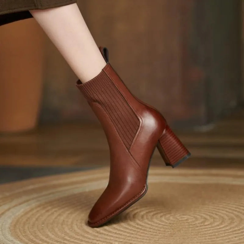 Block-Heel Ribbed Ankle Boots