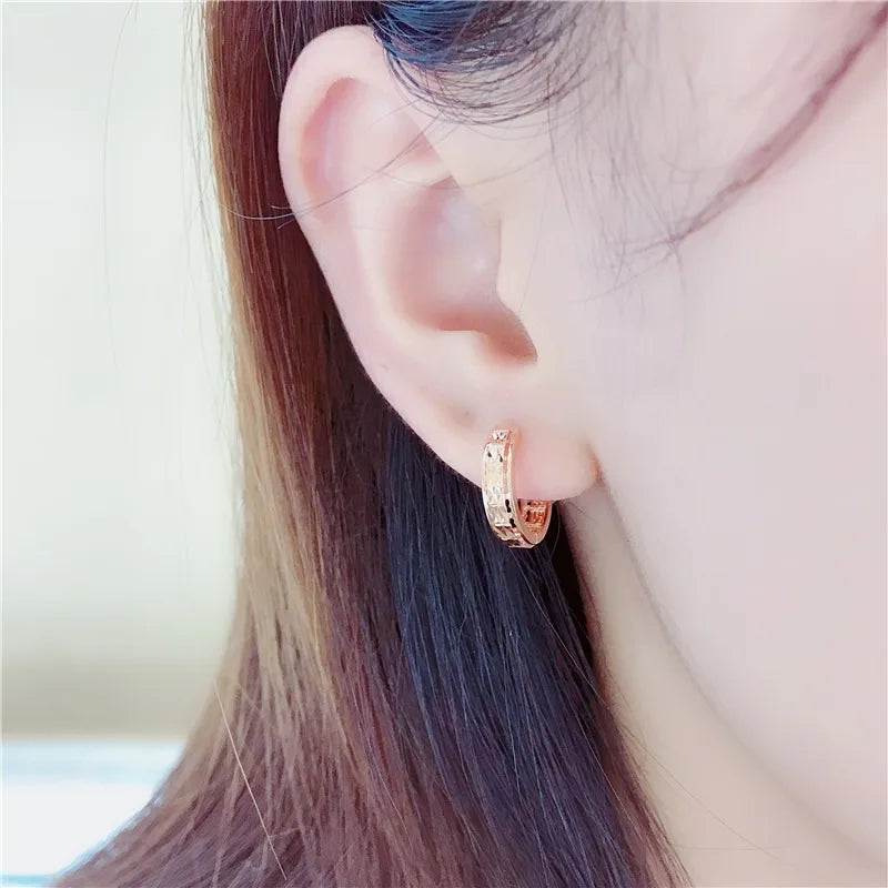 Shiny Hoop Earrings – 14K Rose Gold Plated 585, Classic Design