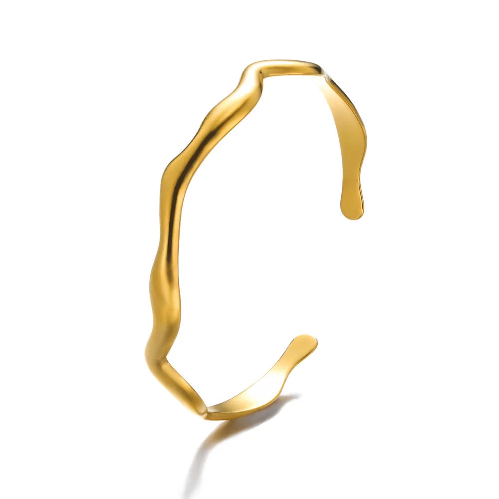 Bracelet Jonc Classique Texturé – Acier Inoxydable Doré, Ouvert, Pour Femme