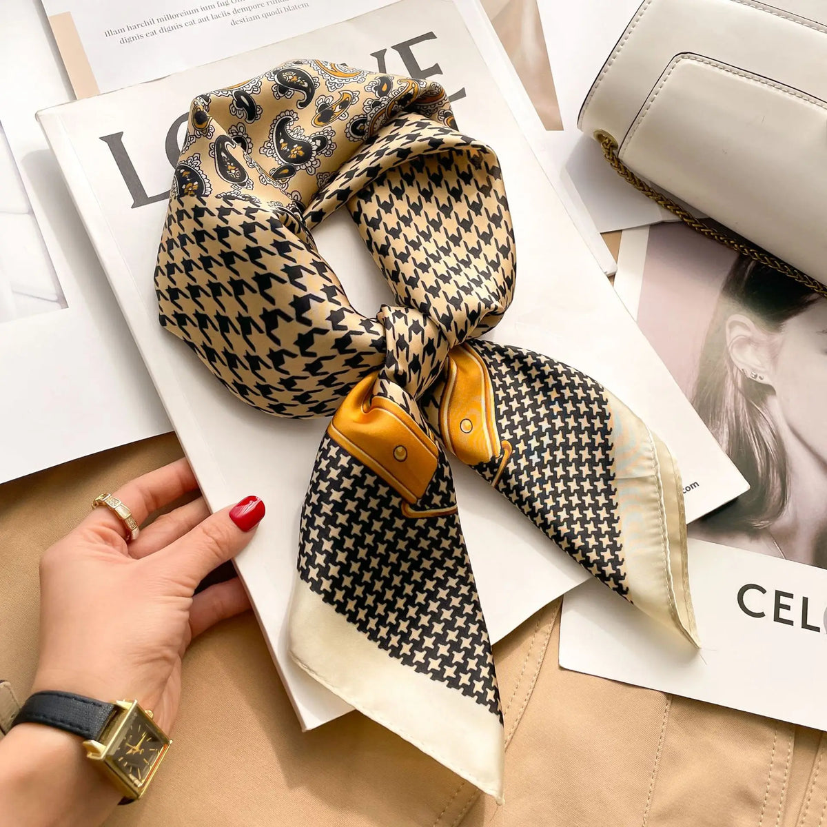 Women’s Square Scarf – Luxury Satin Silk, Elegant Headband & Shawl, 70x70cm