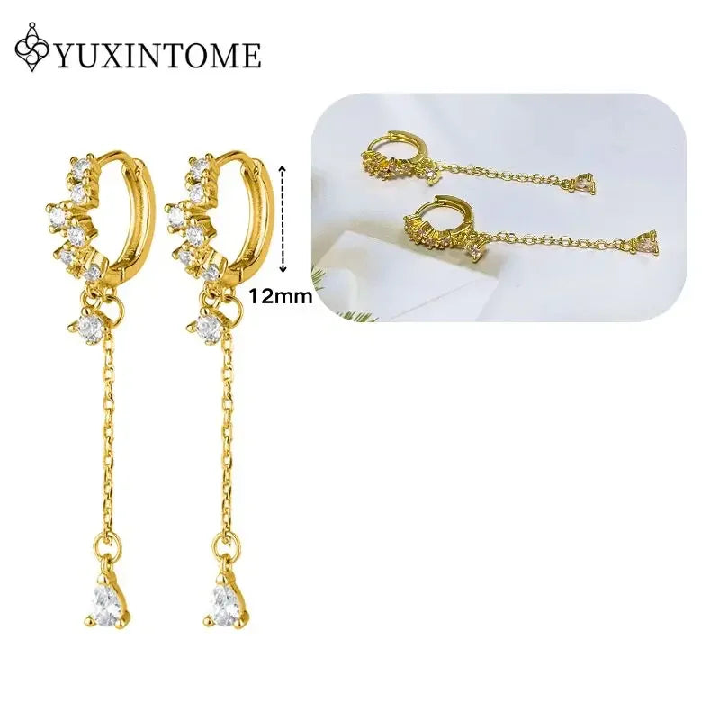 Boucles d'Oreilles Créoles Huggie Argent 925 – Zircon & Cristal, Goutte d'Eau, Certifiées GDTC, 73 Styles
