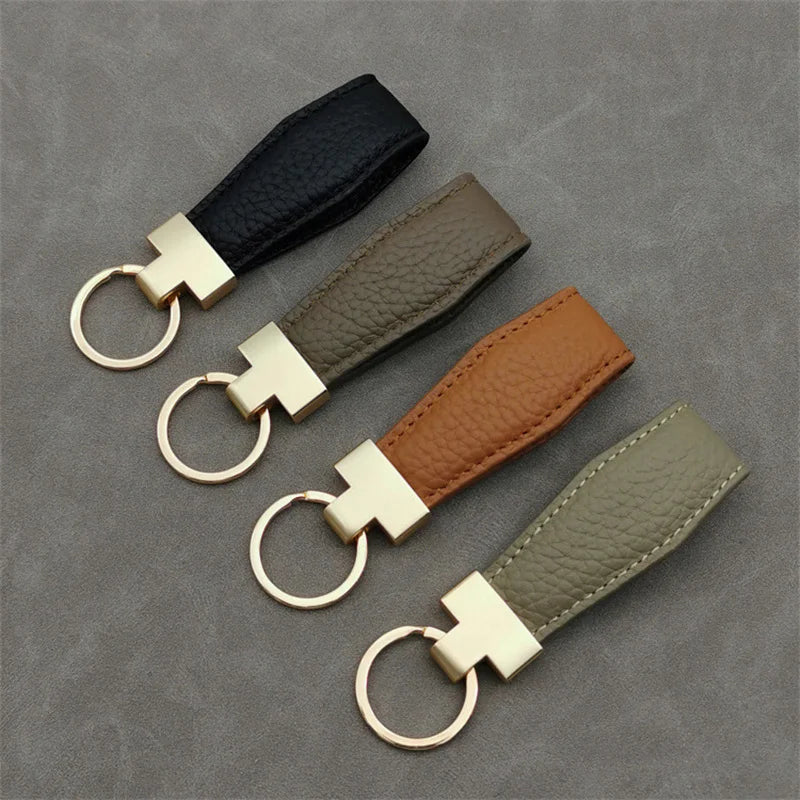 Luxury PU Leather Keychain – Punk Style, Gold Finish, Gift for Men & Women