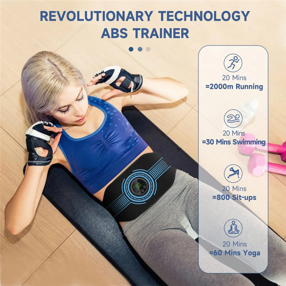 Ceinture de Stimulation Musculaire EMS – 10 Modes, 39 Niveaux, Rechargeable USB, Ventre/Bras/Jambes