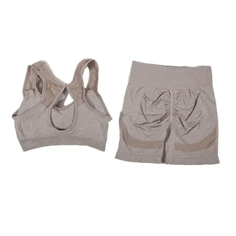 Ensemble de Sport Femme 2 Pièces – Bra & Short Sans Coutures, Yoga, Course & Fitness