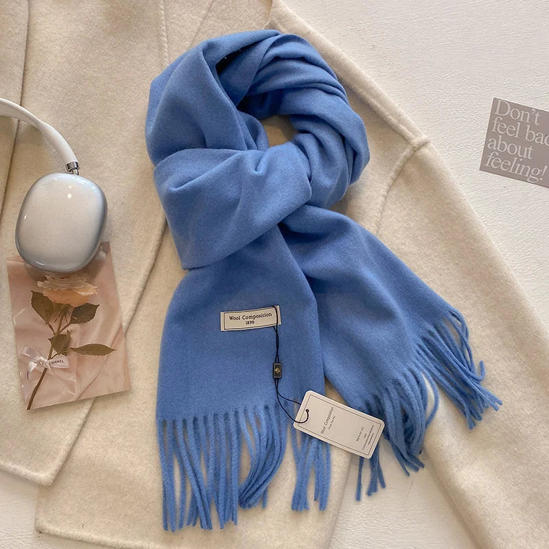 Solid Long Fringed Scarf