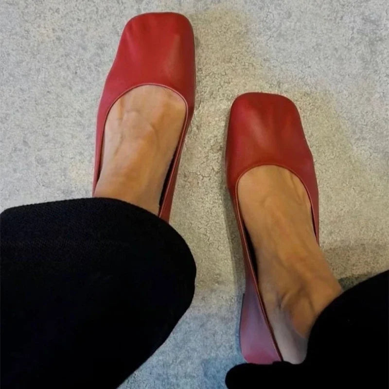 Women's genuine leather soft-sole ballet flats - Square-toe Mary Jane flat shoes