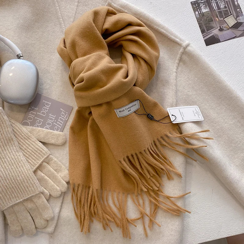 Solid Long Fringed Scarf