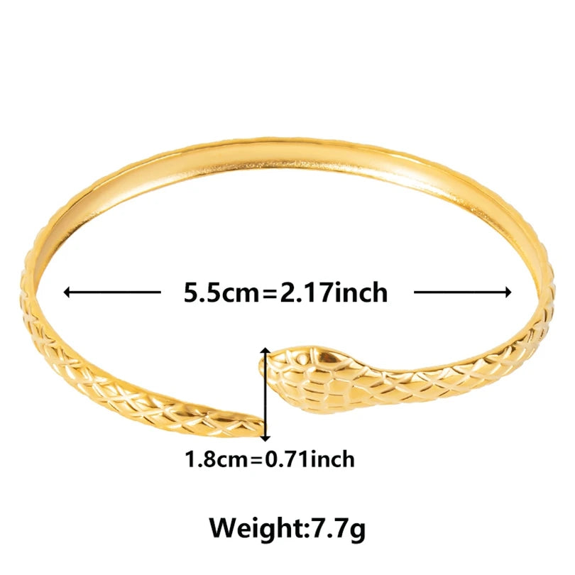 Textured Pattern Bracelet – Flower, Heart or Snake, Gold Stainless Steel, For Women