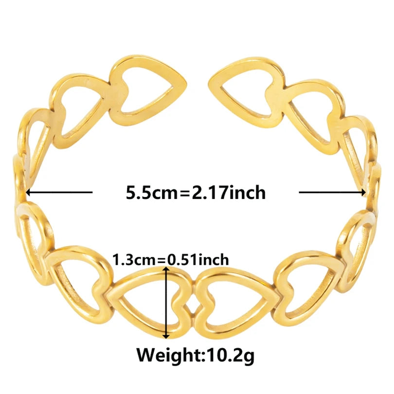 Textured Pattern Bracelet – Flower, Heart or Snake, Gold Stainless Steel, For Women