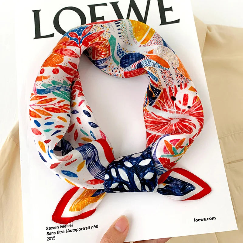 Women's Square Scarf – Luxury Satin Silk, Hair Ribbon, 70x70cm