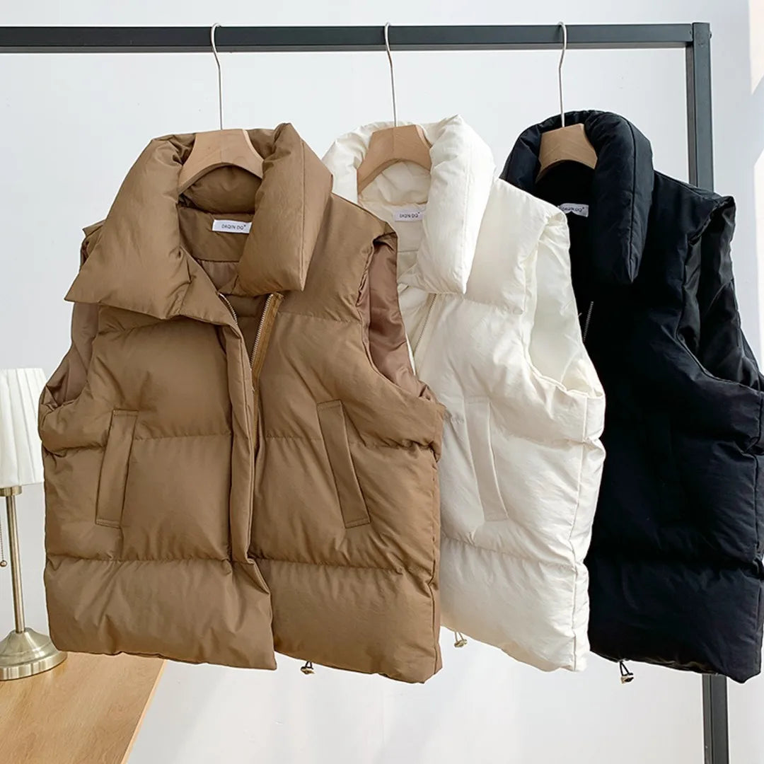 Women's adjustable waist sleeveless padded coat