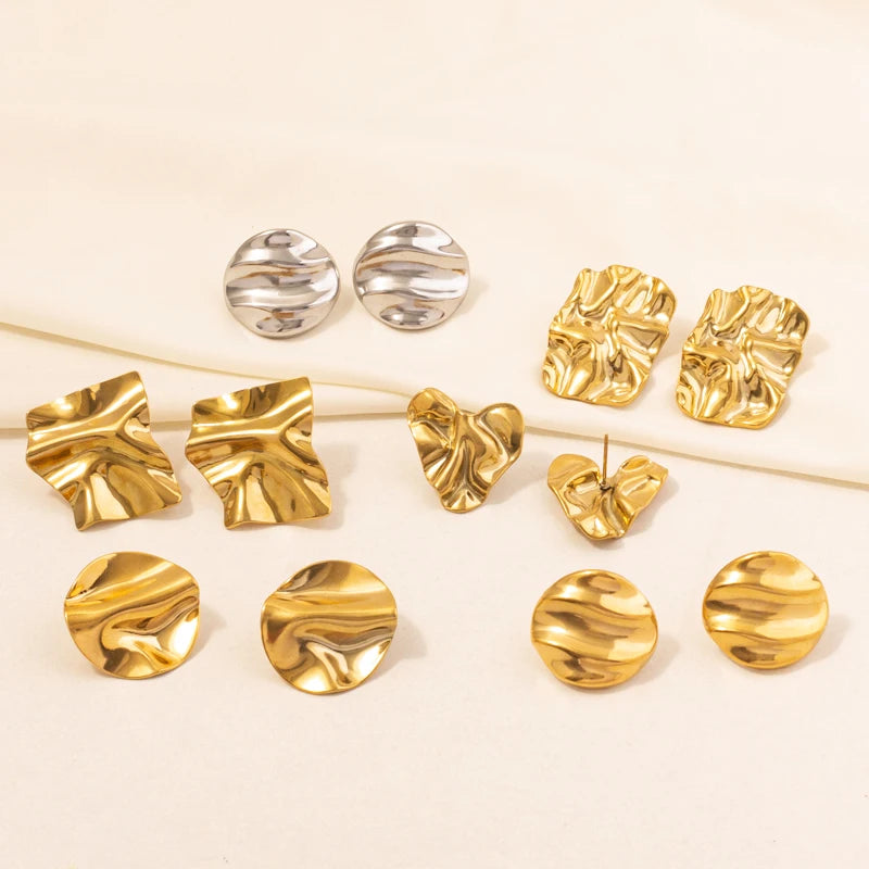 Irregular Geometric Stud Earrings – Stainless Steel, Waterproof & Durable, Unisex
