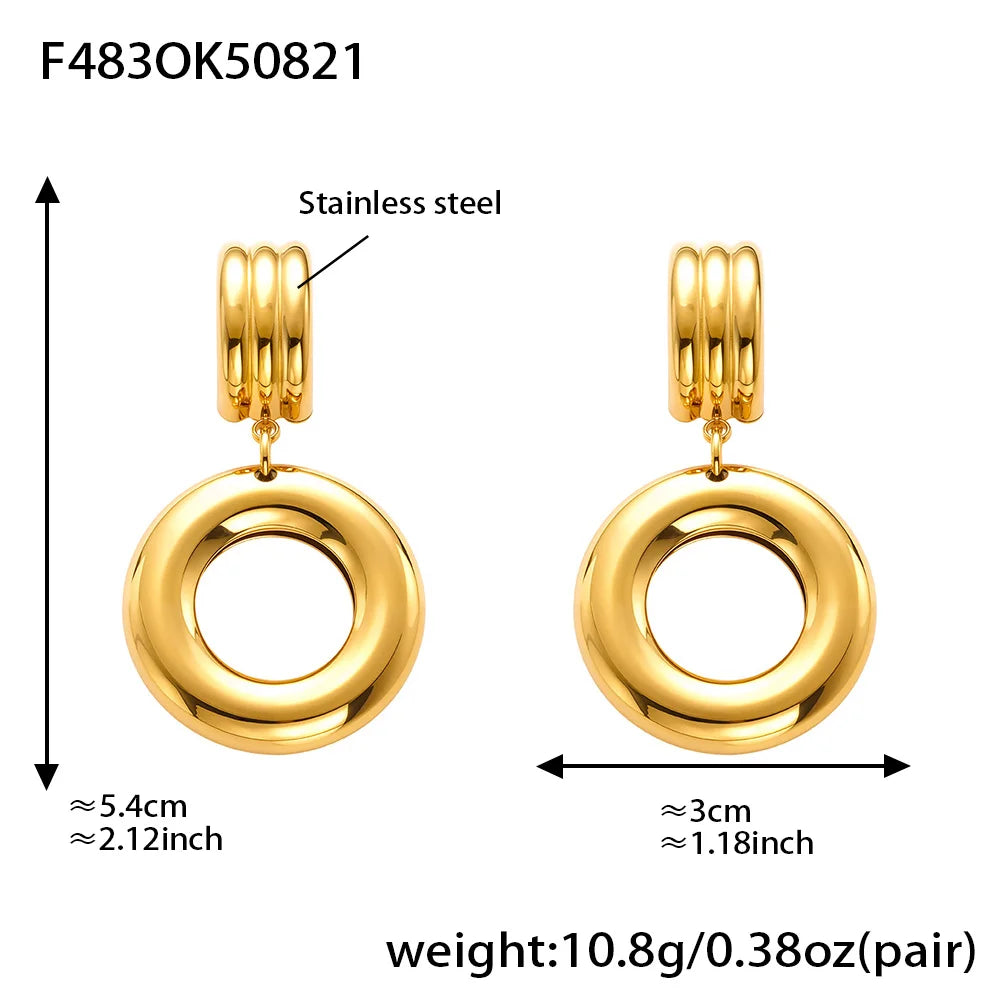 316 Stainless Steel Drop Earrings – PVD Gold Plated, Trendy Style, Women's Jewelry