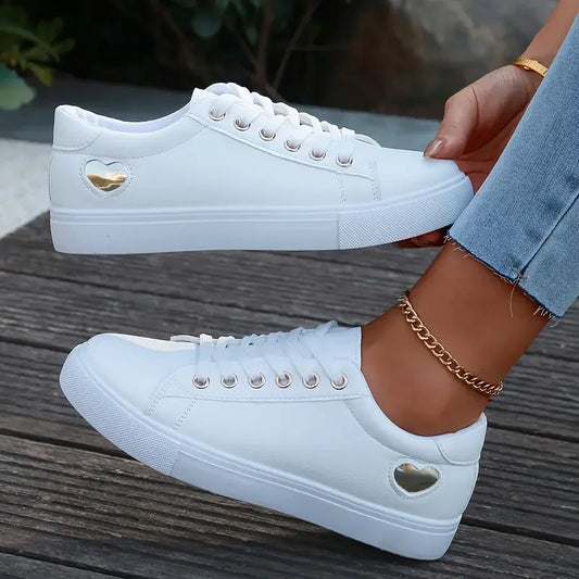 Baskets Femme en Cuir PU Ventilé – Style Sportif Décontracté, Sneakers Basses Slip-On