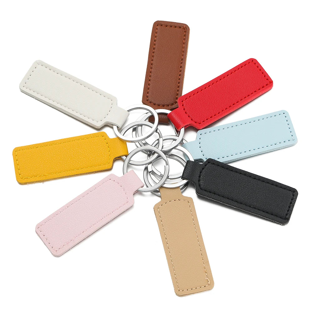 Porte-Clés Unisexe en Cuir PU – Pendentif Métallique Simple, 8 Couleurs, Cadeau