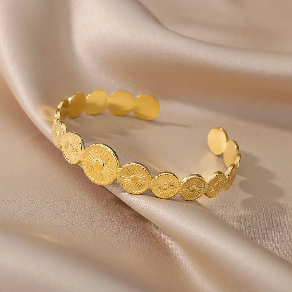 Bracelet Manchette Luxe Doré – Acier Inoxydable, Multicolore, Mariage & Saint-Valentin, Pour Femme