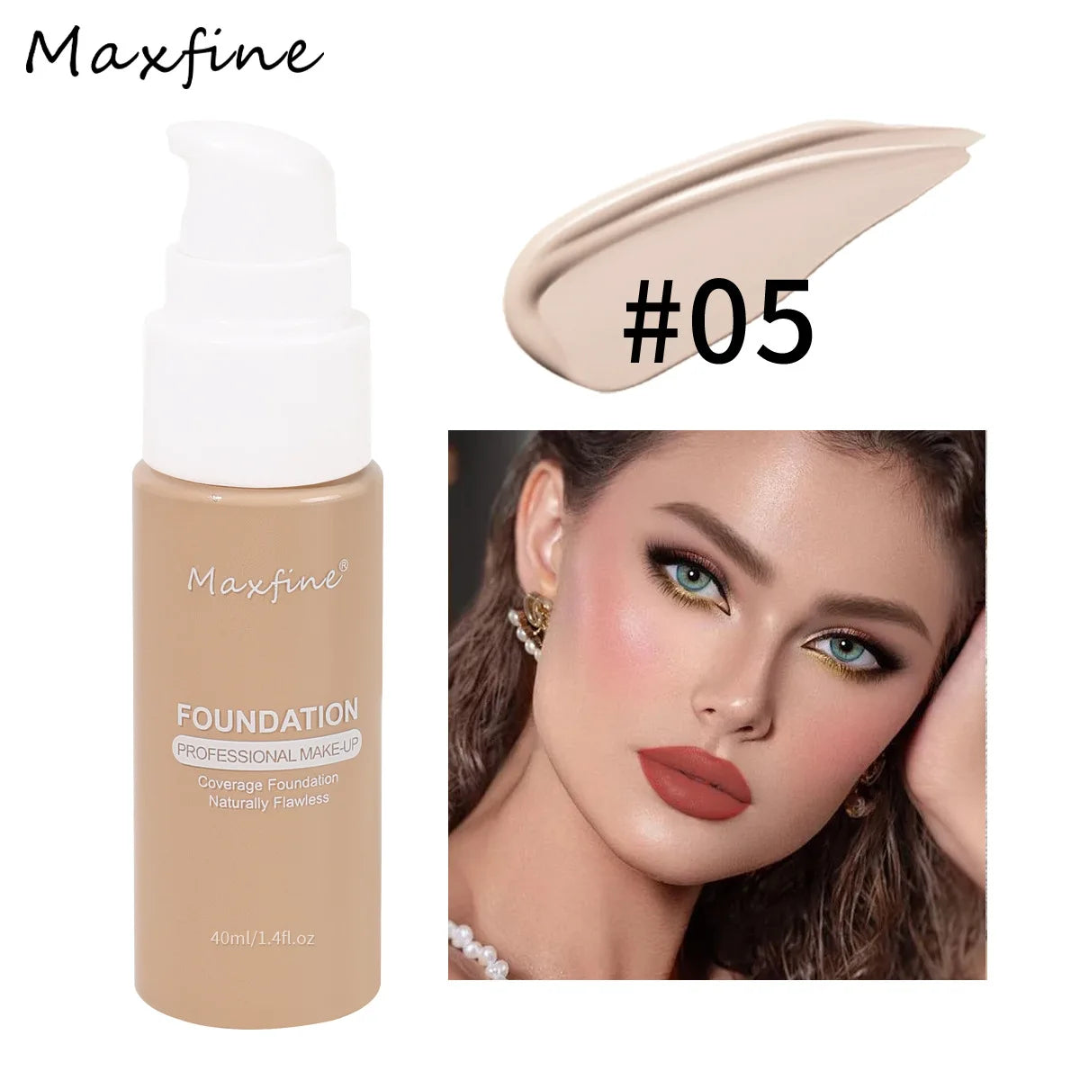 Liquid Cream Foundation – Moisturizing, Full Coverage, Waterproof, Long-Wear, 12 Shades