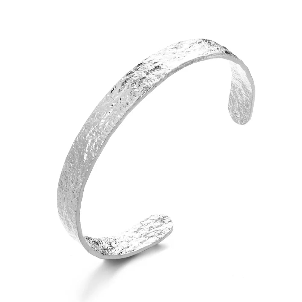 Bracelet Jonc Classique Texturé – Acier Inoxydable Doré, Ouvert, Pour Femme