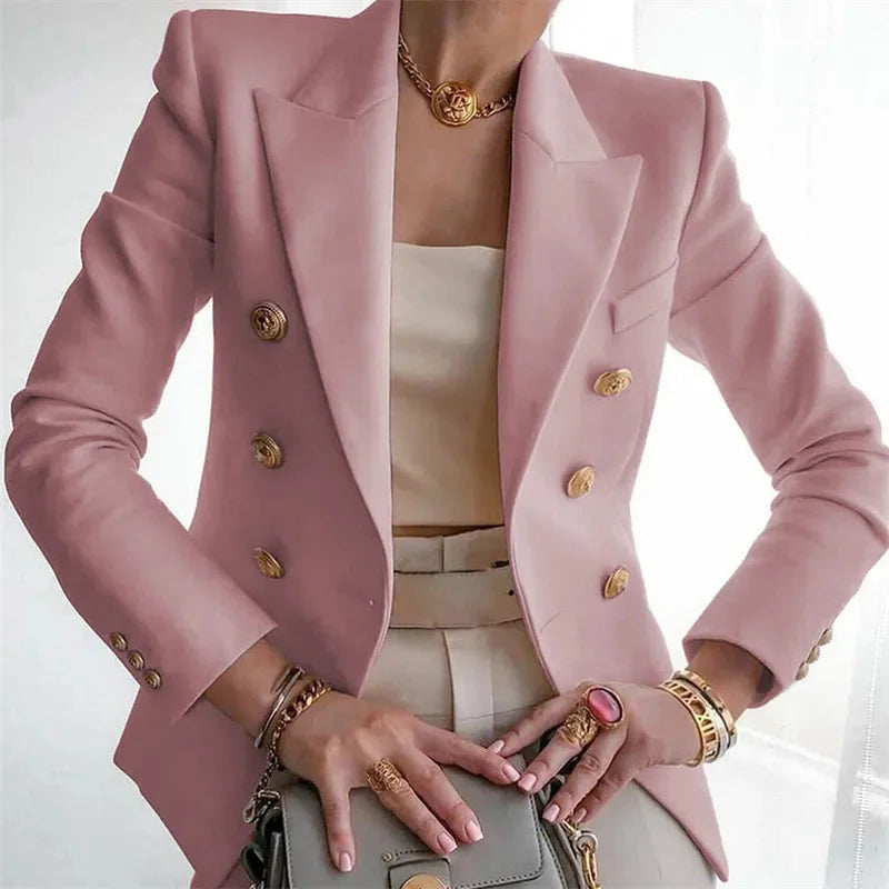 Blazer à Double Boutonnage et Boutons Dorés