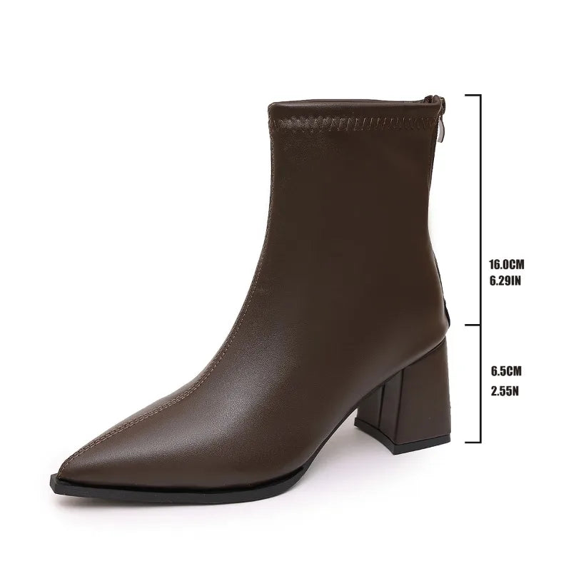 Bottines à Bout Pointu et Talon Bloc