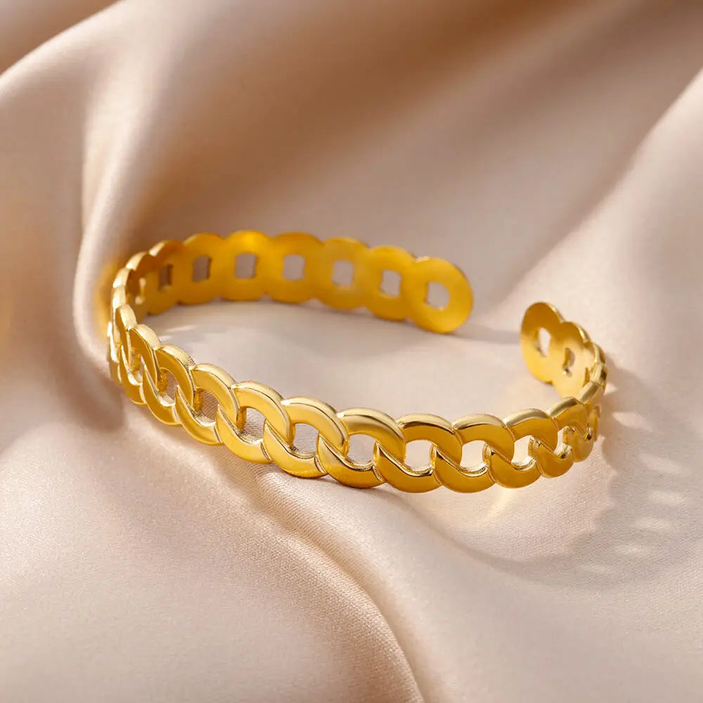 Bracelet Manchette Luxe Doré – Acier Inoxydable, Multicolore, Mariage & Saint-Valentin, Pour Femme