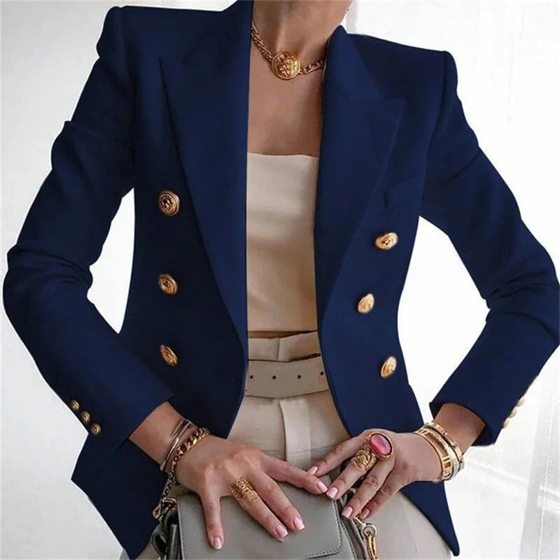 Blazer à Double Boutonnage et Boutons Dorés