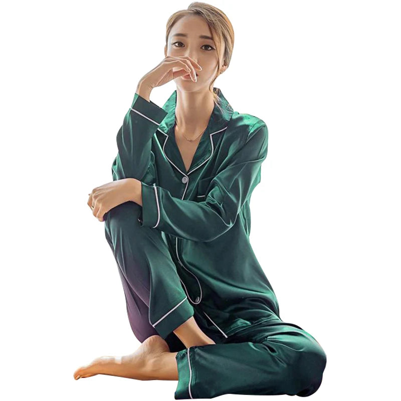 Ensemble Pyjama Femme Satiné – Haut Boutonné & Pantalon, Grande Taille