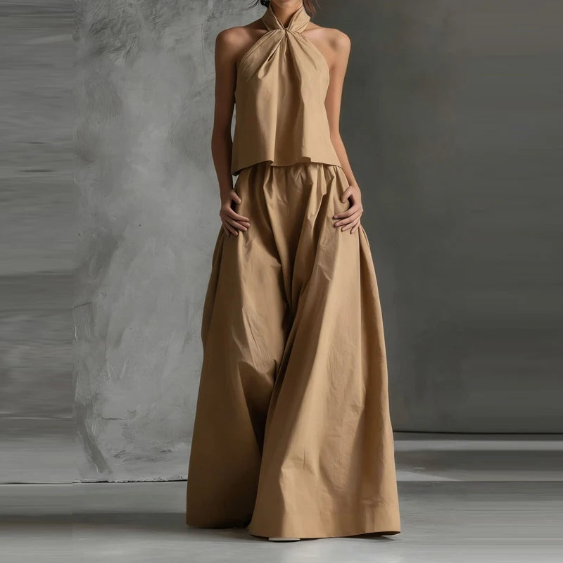 2-Piece Set – Halter Neck Top and Wide-Leg Pants