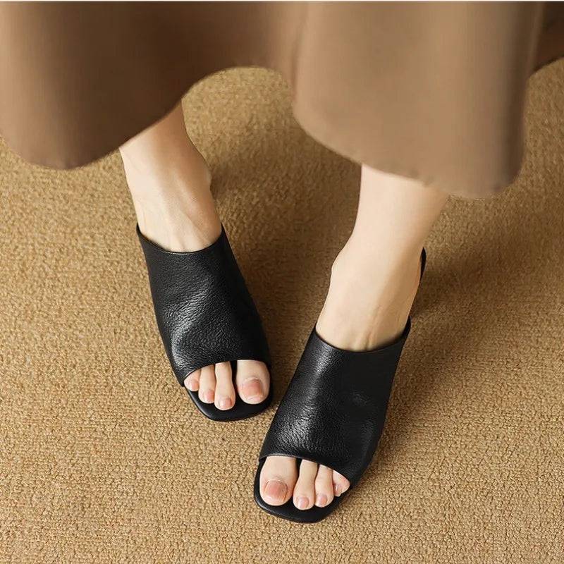 Women's Faux Leather Mules – High Block Heel, Open Toe, Chic Evening Style