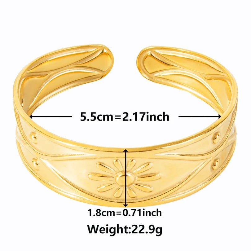Textured Pattern Bracelet – Flower, Heart or Snake, Gold Stainless Steel, For Women