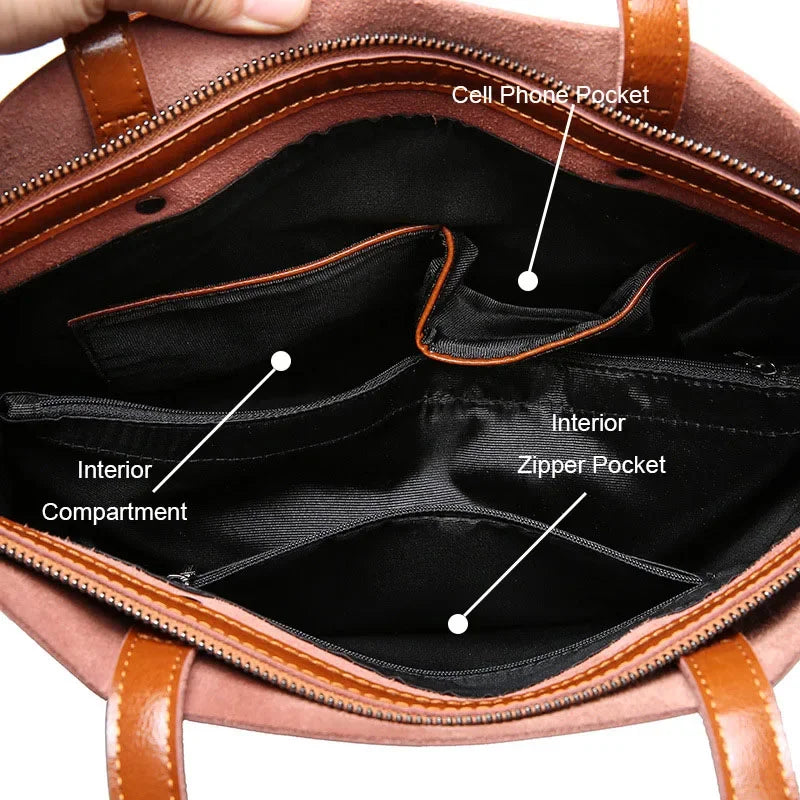 Large cowhide leather tote bag for women - Luxury vintage handbag for office